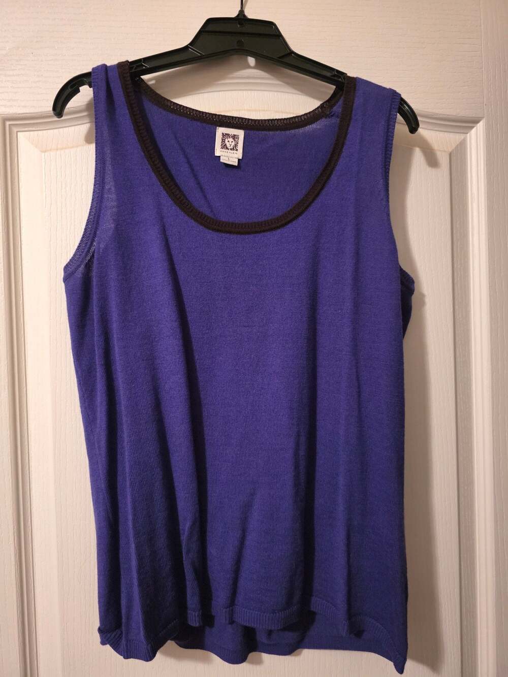 Anne Klein Blue and Brown Black Knit Tank Top Large